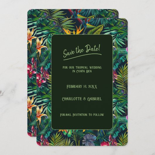 Invitation Fleurs tropicales Enregistrer la date (Devant / Derrière)