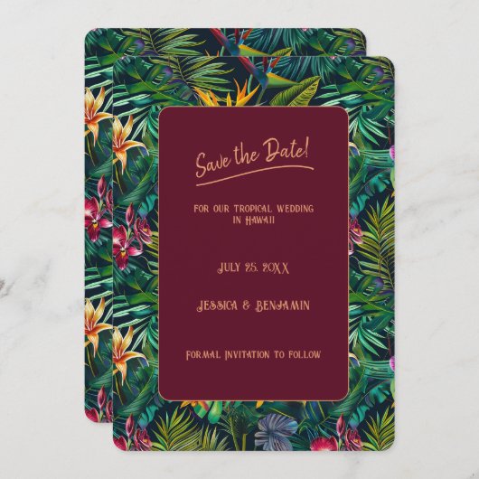 Invitation Fleurs Tropicales Enregistrer la Date  (Devant / Derrière)