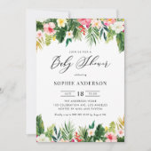 Invitation Fleurs tropicales et Baby shower d'été verdoyant (Devant)