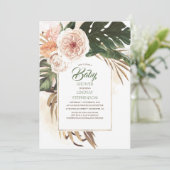Invitation Fleurs tropicales et Baby shower en feuille de pal (Debout devant)