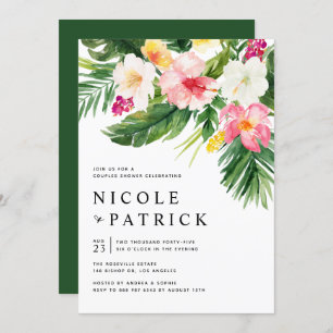 Invitation Fleurs tropicales et Couples vertes Douche