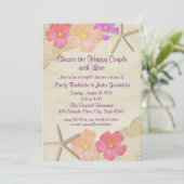 Invitation Fleurs tropicales et douche à deux étoiles de mer (Debout devant)