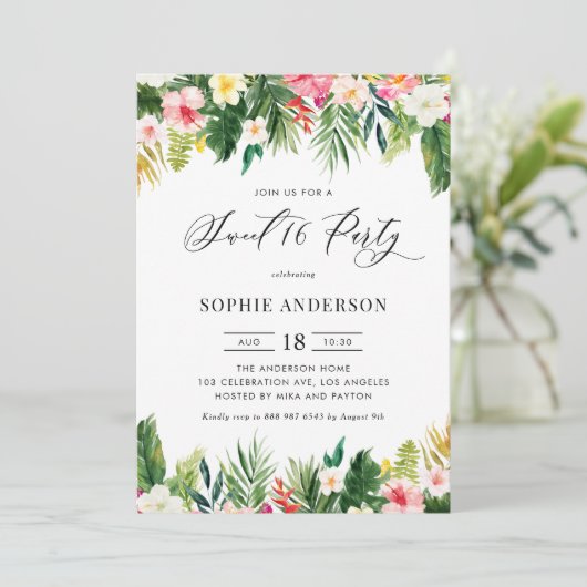 Invitation Fleurs Tropicales et Feuillage d'Été Douce 16ème A (Debout devant)