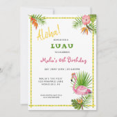 Invitation Fleurs tropicales et Flamant rose Anniversaire Lua (Devant)