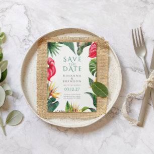 Invitation Fleurs tropicales et mariage des Feuilles Enregist