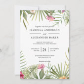 Invitation Fleurs Tropicales Et Mariage Feuille (Devant)