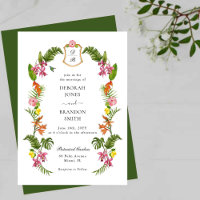 Fleurs tropicales et monogramme feuillu