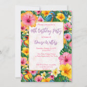 Invitation Fleurs tropicales et oiseaux couleurs vives annive (Devant)