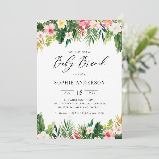 Invitation Fleurs tropicales et verdure Été Bébé Brunch (Debout devant)