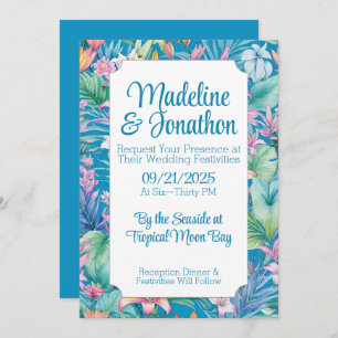 Invitation Fleurs tropicales et verdure Mariage de plage simp