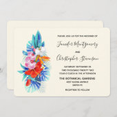 Invitation Fleurs tropicales exotiques - Mariage rose et aqua (Devant / Derrière)