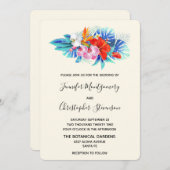 Invitation Fleurs tropicales exotiques - Mariage rose et aqua (Devant / Derrière)