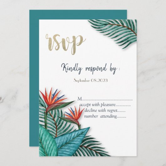 Invitation Fleurs tropicales exotiques RSVP (Devant / Derrière)