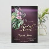 Invitation Fleurs tropicales Fête des mariées bordeaux foncé (Debout devant)