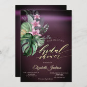 Invitation Fleurs tropicales Fête des mariées bordeaux foncé (Devant / Derrière)