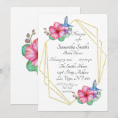 Invitation Fleurs tropicales Fête des mariées colibri (Devant / Derrière)