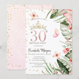 Invitation Fleurs Tropicales Feuilles Diamants 30e Anniversai