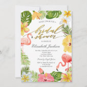 Invitation Fleurs tropicales Flamants roses Feuille roses (Devant)