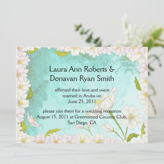 Invitation Fleurs tropicales Fleurs bleu pâle Fils Mariage (Debout devant)