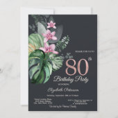 Invitation Fleurs tropicales Foncé 80e anniversaire (Devant)