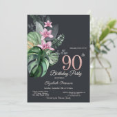 Invitation Fleurs tropicales Foncé 90e anniversaire (Debout devant)