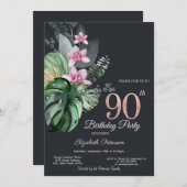 Invitation Fleurs tropicales Foncé 90e anniversaire (Devant / Derrière)