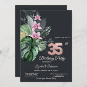 Invitation Fleurs tropicales foncées 35e anniversaire (Devant / Derrière)