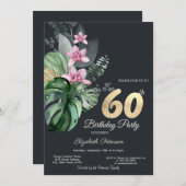 Invitation Fleurs tropicales foncées 60e anniversaire (Devant / Derrière)