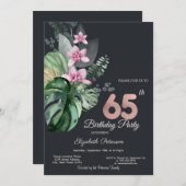 Invitation Fleurs tropicales foncées 65e anniversaire (Devant / Derrière)