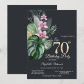 Invitation Fleurs tropicales foncées 70e anniversaire (Devant / Derrière)