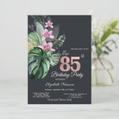 Invitation Fleurs tropicales foncées 85e anniversaire (Debout devant)