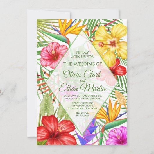 Invitation Fleurs tropicales géométriques (Devant)