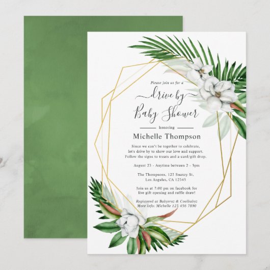Invitation Fleurs tropicales géométriques pour douche d'été e (Devant / Derrière)