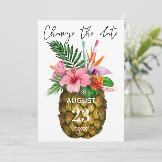 Invitation Fleurs tropicales hawaïennes Ananas Changement de (Debout devant)
