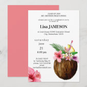 Invitation Fleurs tropicales hawaïennes et remise de diplôme  (Devant / Derrière)