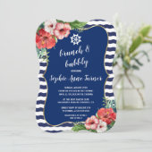 Invitation Fleurs tropicales Luau Navy Stripes Brunch & Bubbl (Debout devant)