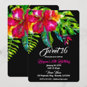 Invitation Fleurs tropicales lumineuses Hibiscus & Feuilles D