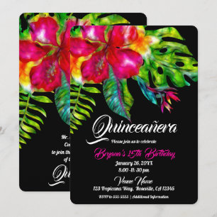Invitation Fleurs tropicales lumineuses Quinceañera aux feuil