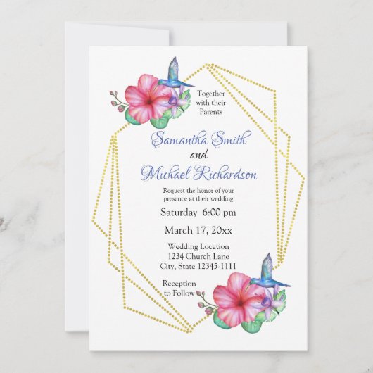 Invitation Fleurs tropicales Mariage de colibris (Devant)
