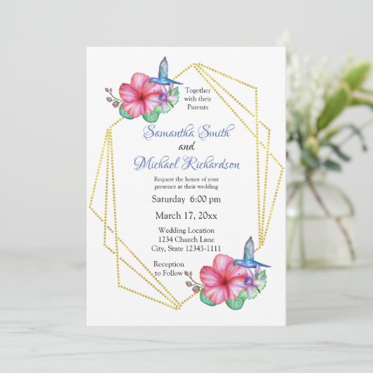 Invitation Fleurs tropicales Mariage de colibris (Debout devant)