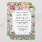 Invitation Fleurs tropicales Mariage de rayures de menthe (Devant / Derrière)