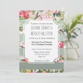 Invitation Fleurs tropicales Mariage de rayures de menthe (Debout devant)