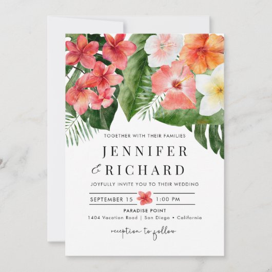Invitation Fleurs tropicales Mariage Feuille (Devant)