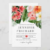 Invitation Fleurs tropicales Mariage Feuille (Devant / Derrière)