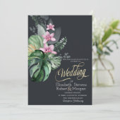 Invitation Fleurs tropicales Mariage foncé (Debout devant)