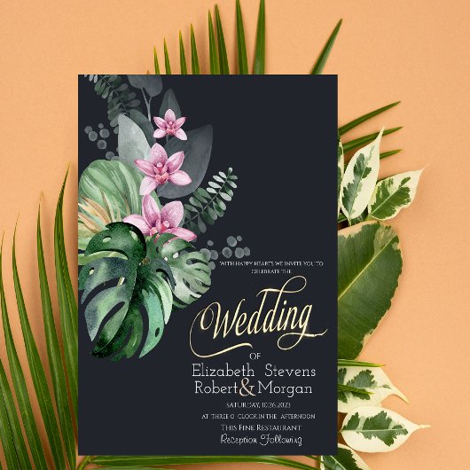 Invitation Fleurs tropicales Mariage sombre