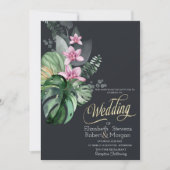 Invitation Fleurs tropicales Mariage sombre (Devant)