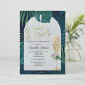 Invitation Fleurs tropicales Palm Feuille verre de champagne (Debout devant)