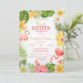 Invitation Fleurs tropicales Palm Flamants roses doux 16 Part (Debout devant)