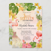 Invitation Fleurs tropicales Palm Flamants roses Robe Douce 1 (Devant / Derrière)